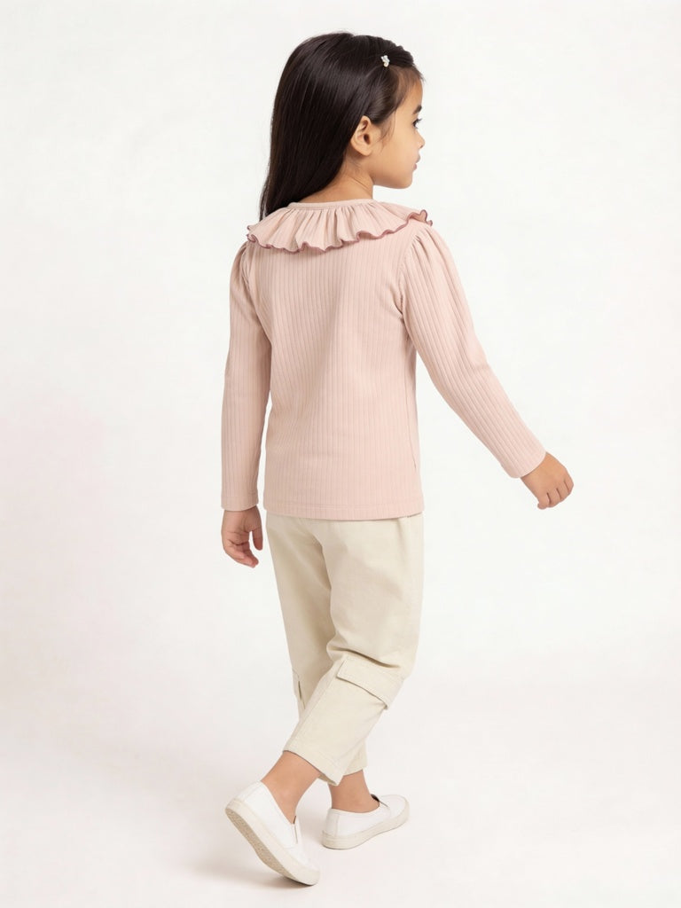 HOP Kids Girls Pink Ribbed Bow-Detail Cotton-Blend Top
