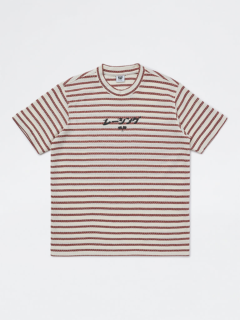 Boys Red Striped Cotton T-Shirt