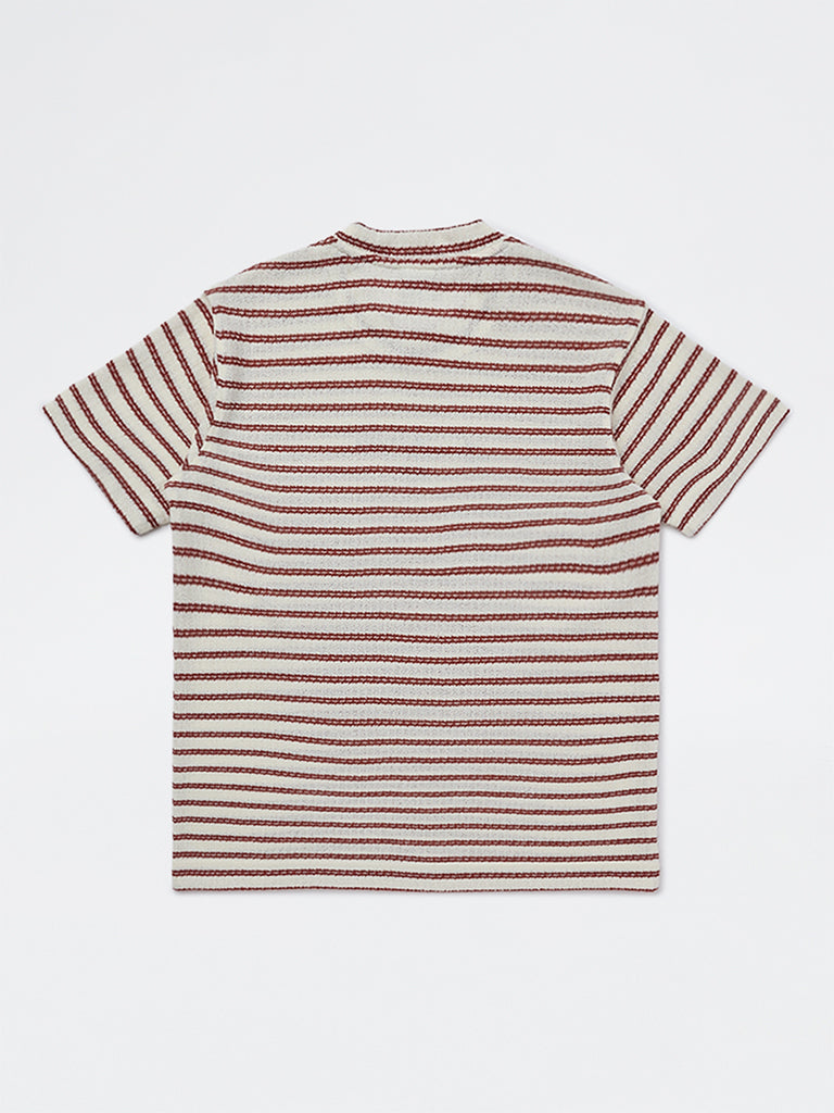 Boys Red Striped Cotton T-Shirt