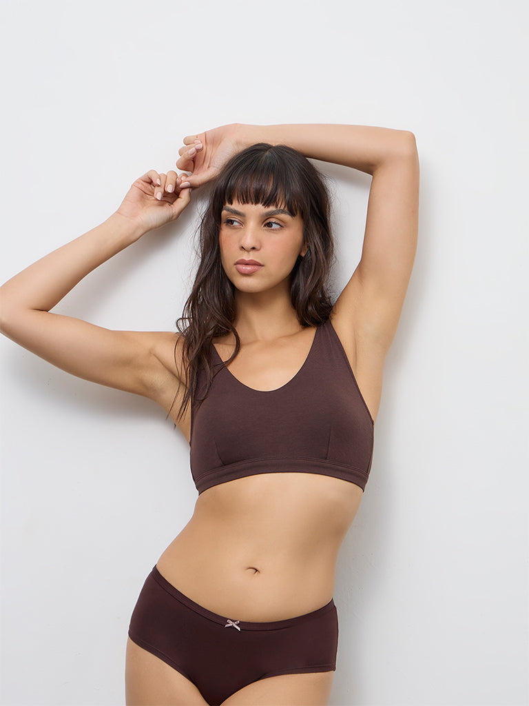 Wunderlove Dark Brown Padded Cotton-Blend Bralette