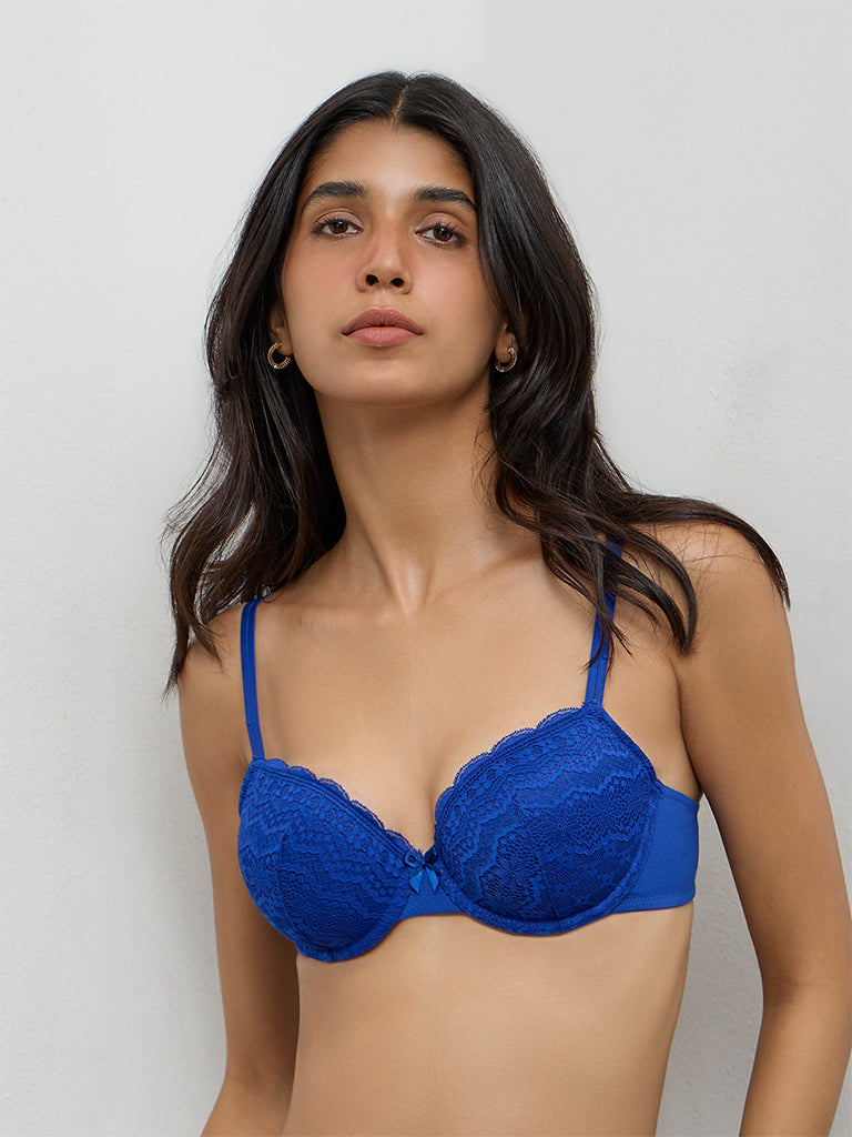 Wunderlove Blue Lace Design Under-Wired Bra