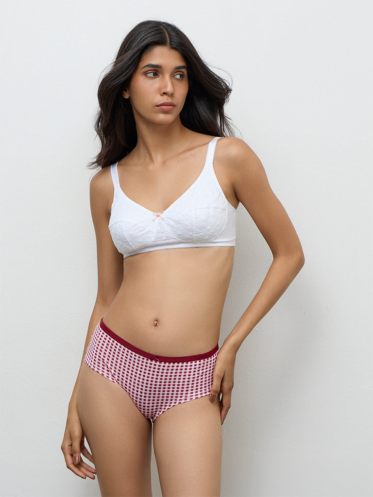 Wunderlove White Broderie Anglaise Non-Padded Cotton-Blend Bra