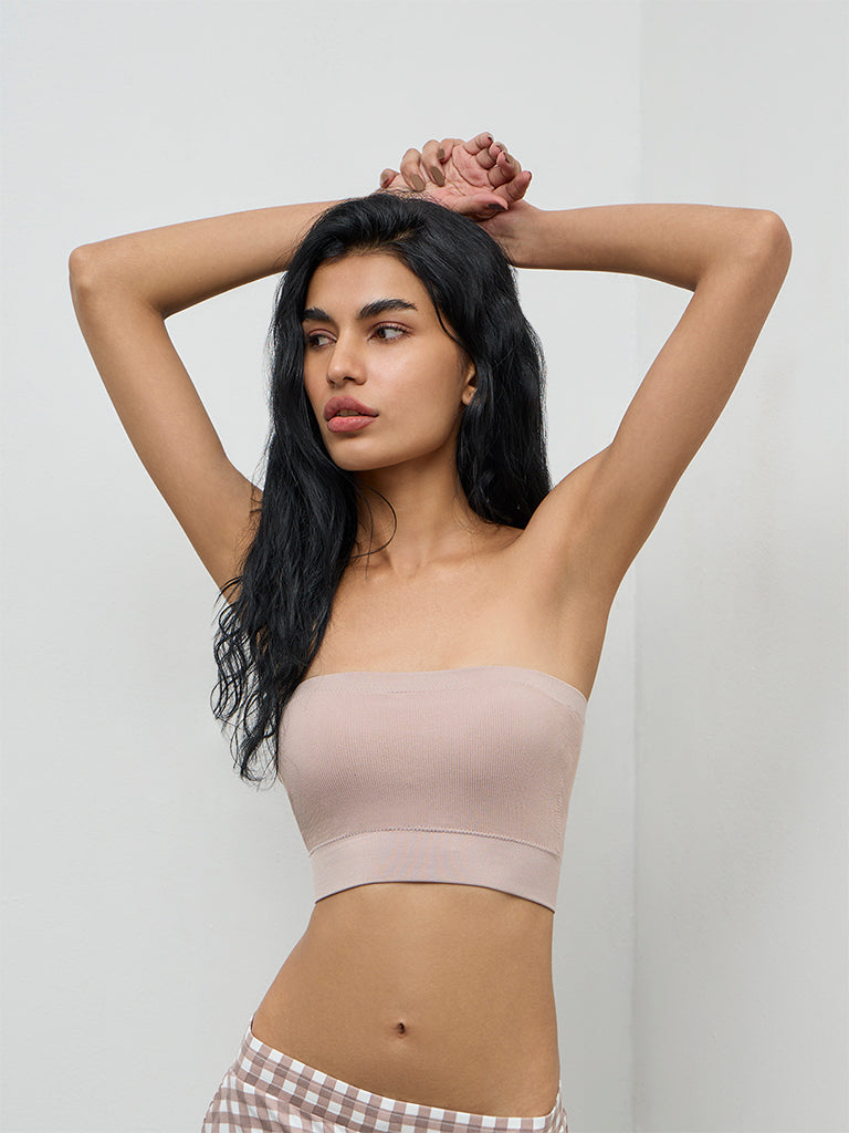 Superstar Beige Ribbed Seamfree Bandeau Bra