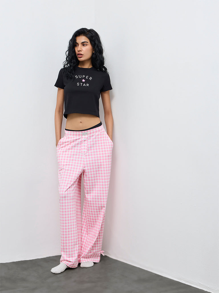 Superstar Black Typographic Cotton-Blend T-Shirt