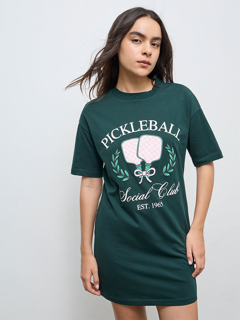 Superstar Green Printed Cotton T-Shirt Dress