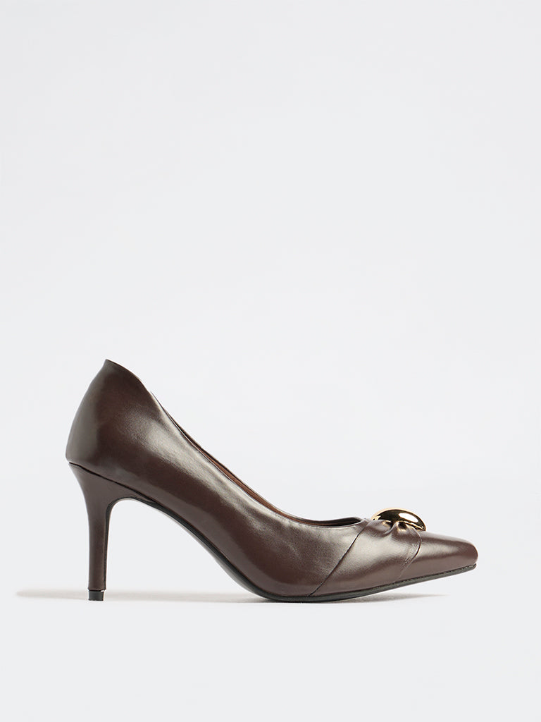 LUNA BLU Brown Buckle-Detailed Stiletto Pump Shoes