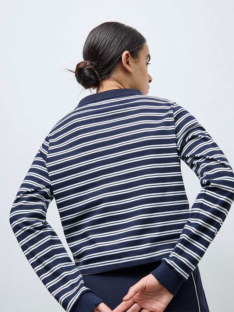 Nuoflexx Navy Striped Cotton T-Shirt