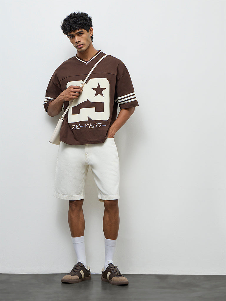 Nuon Off-White Relaxed-Fit Mid-Rise Denim Shorts