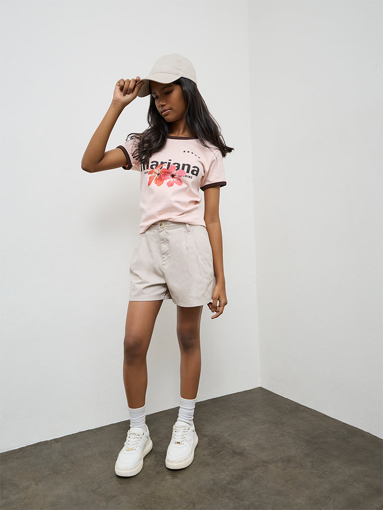 Girls Pink Graphic Printed Cotton-Blend T-Shirt