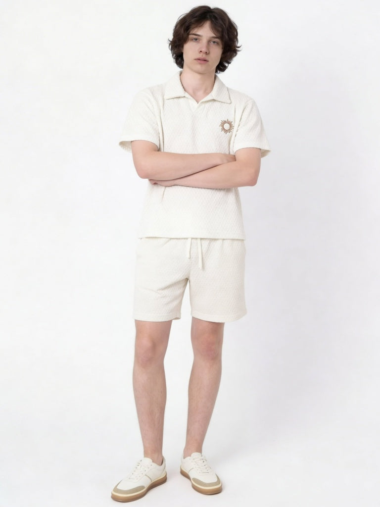 Boys Off-White Textured Cotton-Blend T-Shirt and Shorts Set