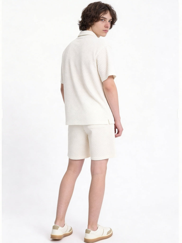 Boys Off-White Textured Cotton-Blend T-Shirt and Shorts Set