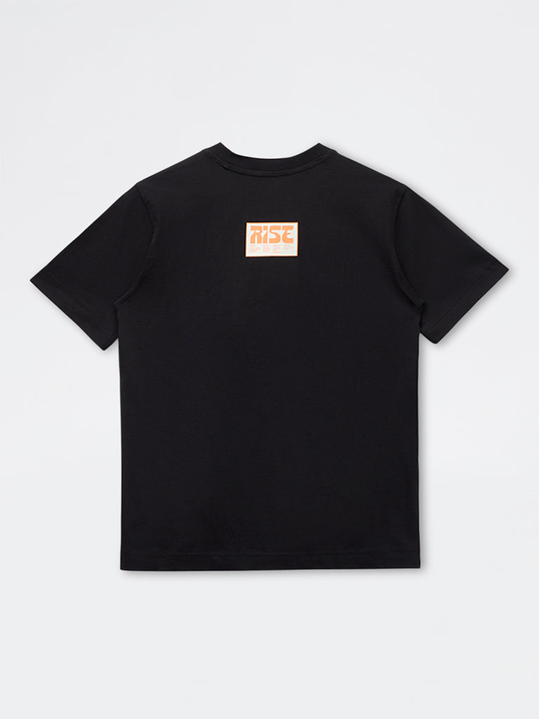 Boys Black Text Printed Cotton T-Shirt
