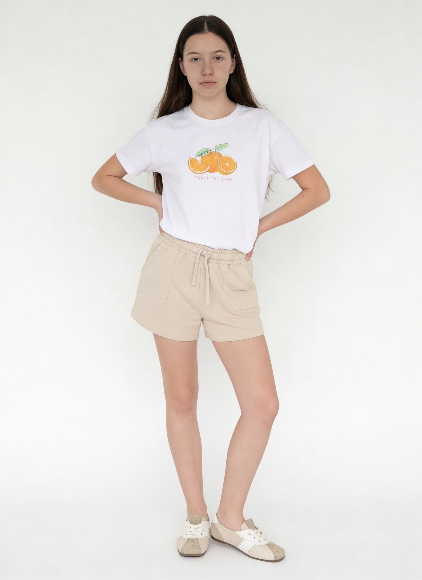 Girls Beige Solid High-Rise Cotton-Blend Shorts