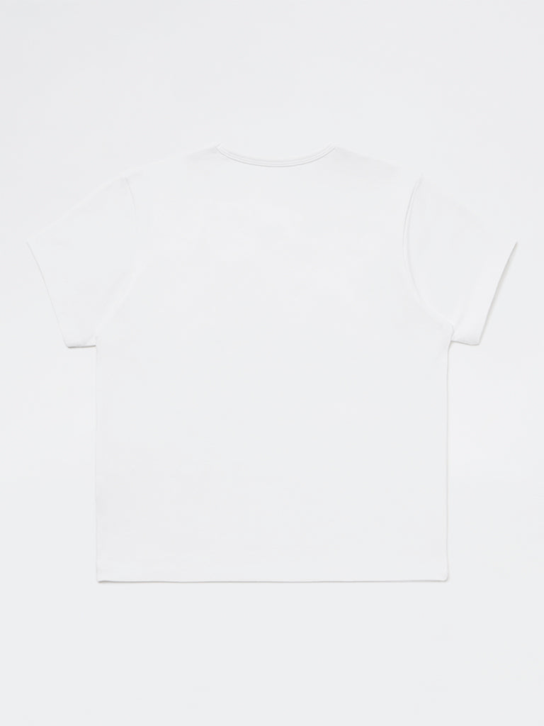 Girls White Floral Embroidered Cotton-Blend T-Shirt