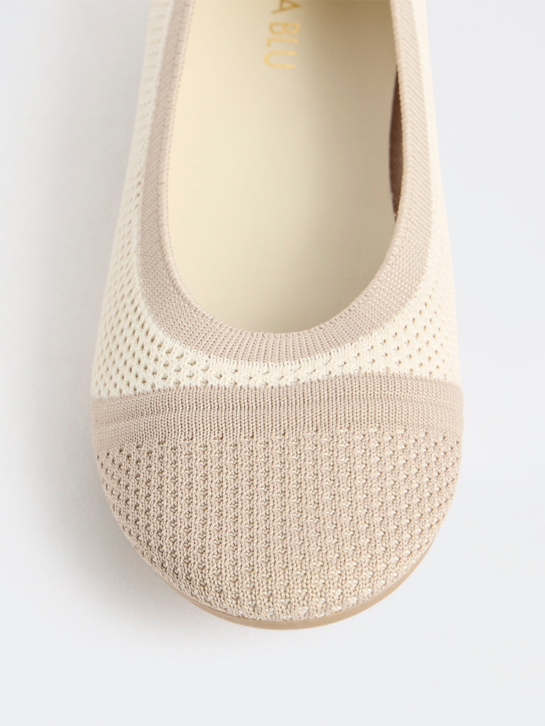 LUNA BLU Taupe Knit-Textured Ballerinas