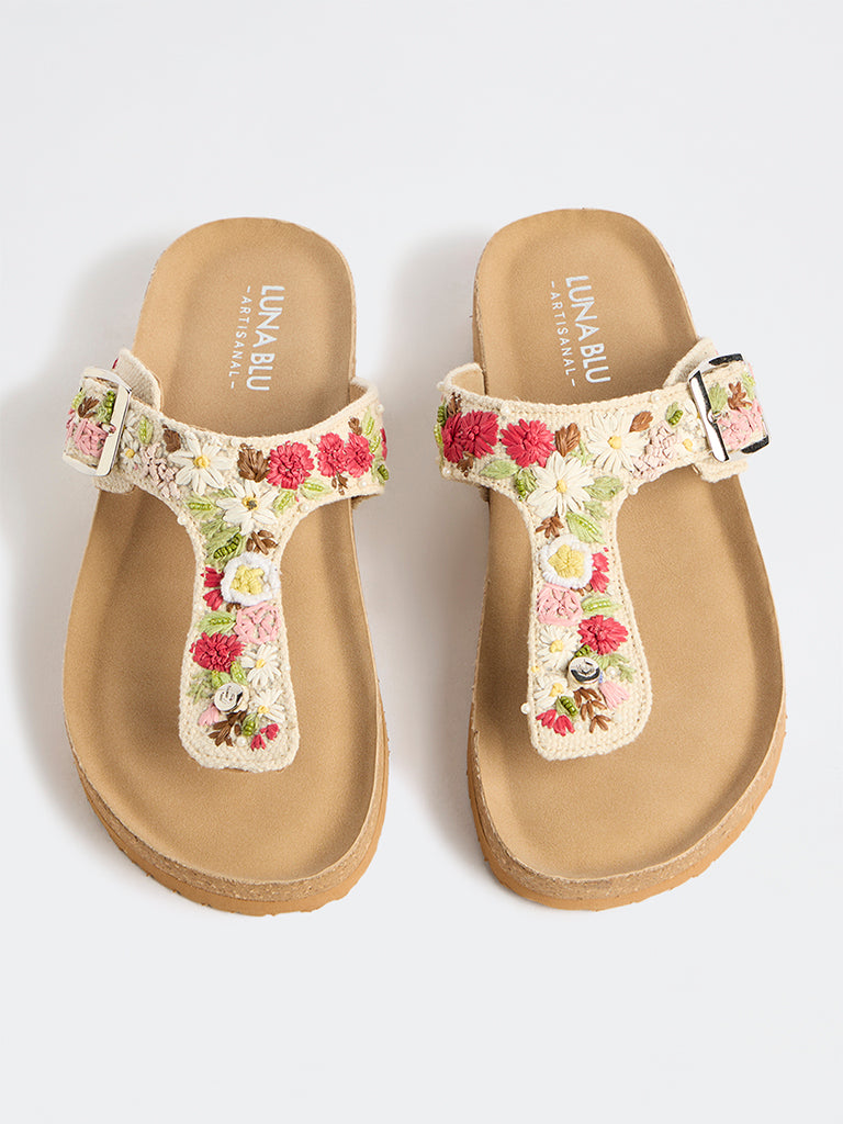 LUNA BLU Multicolour Floral Embroidered Sandals