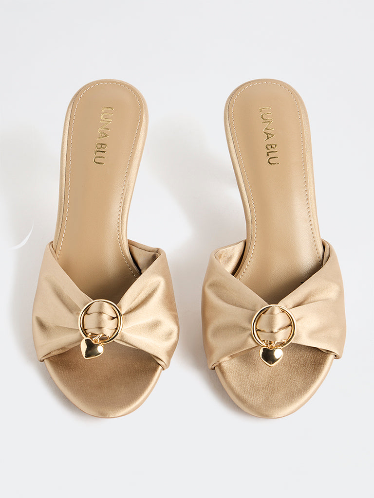 LUNA BLU Champagne Satin Heart-Detail Heel-Sandals