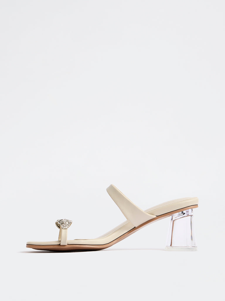 LUNA BLU Ivory Diamante Toe-Ring Heel Sandals