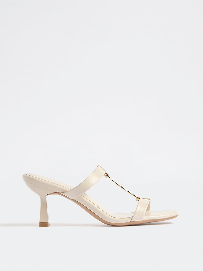 LUNA BLU Ivory Embellished Strap Heel Sandals