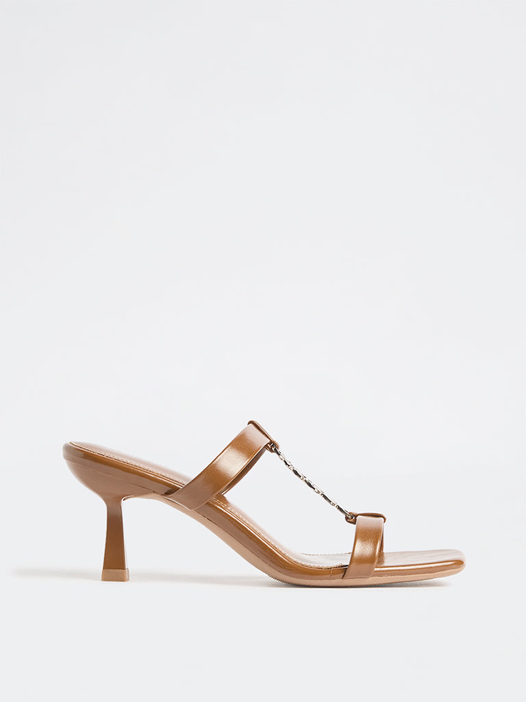 LUNA BLU Tan Embellished Strap Heel Sandals