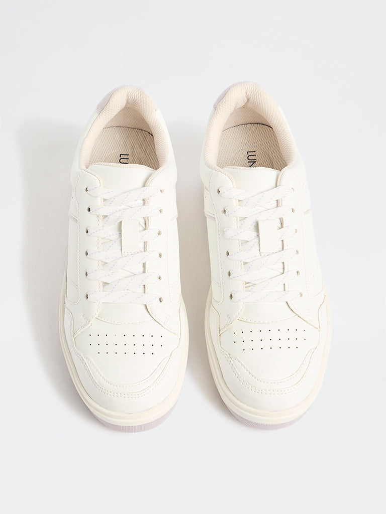 LUNA BLU White Perforated Lace-Up Trainer Sneakers