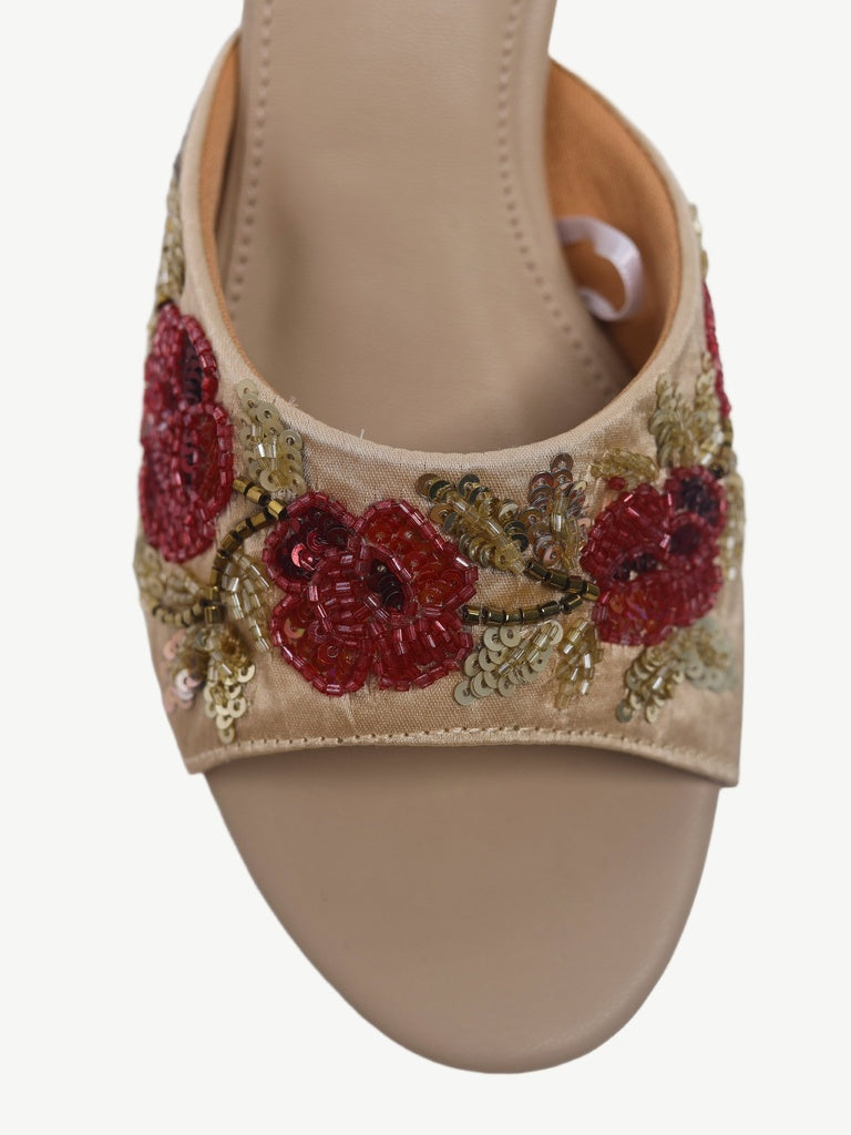 LUNA BLU Ivory Floral Embroidered Heel Sandals