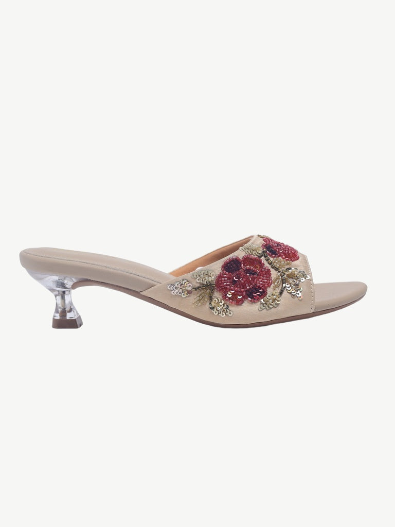 LUNA BLU Ivory Floral Embroidered Heel Sandals