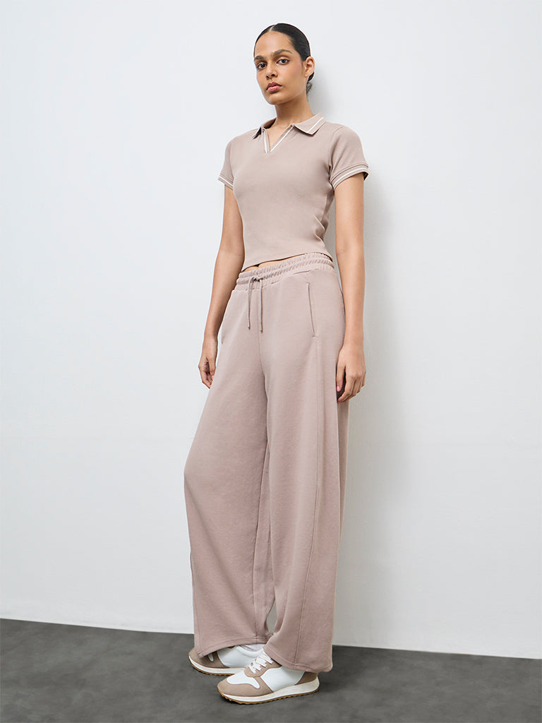 Nuoflexx Taupe Ribbed Cotton-Blend T-Shirt