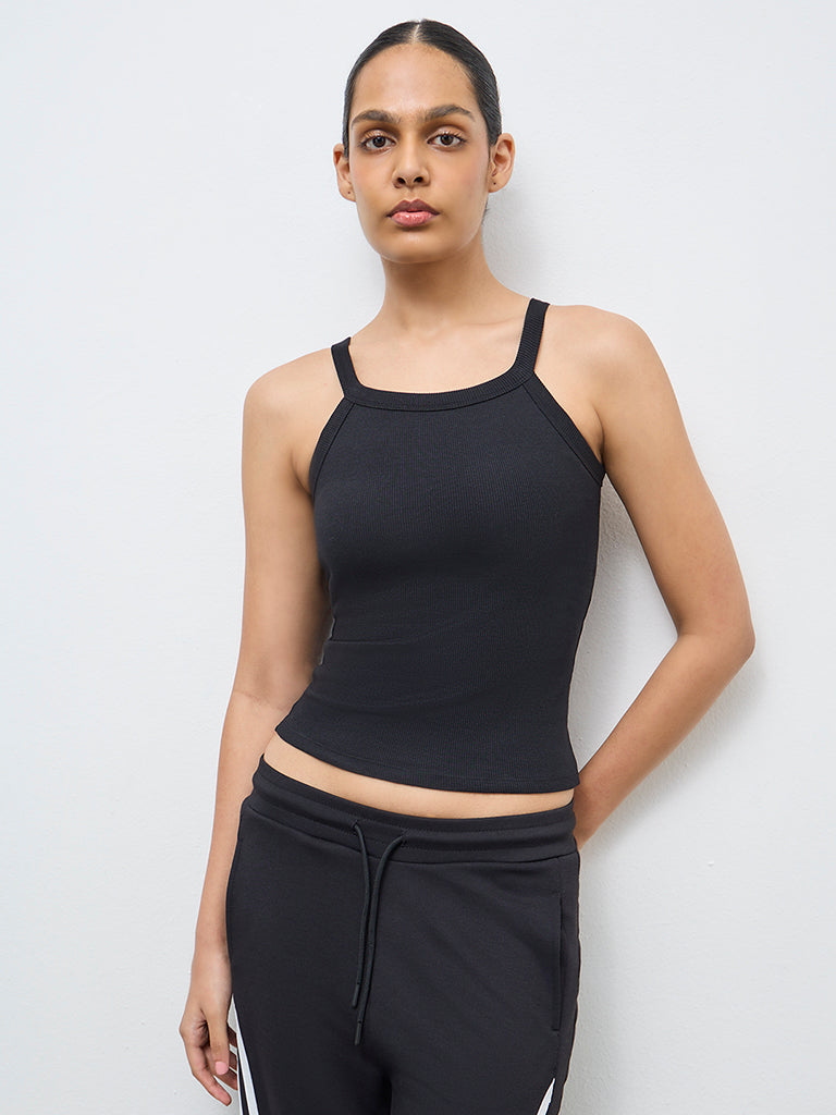 Nuoflexx Black Ribbed Cotton-Blend Tank Top