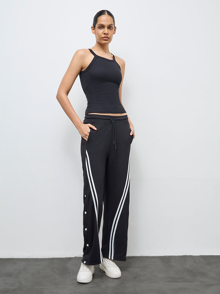 Nuoflexx Black Ribbed Cotton-Blend Tank Top