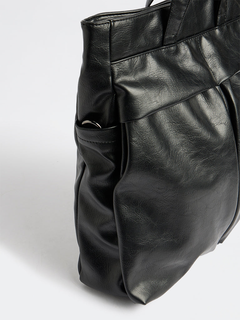 Westside Black Textured Tote Bag