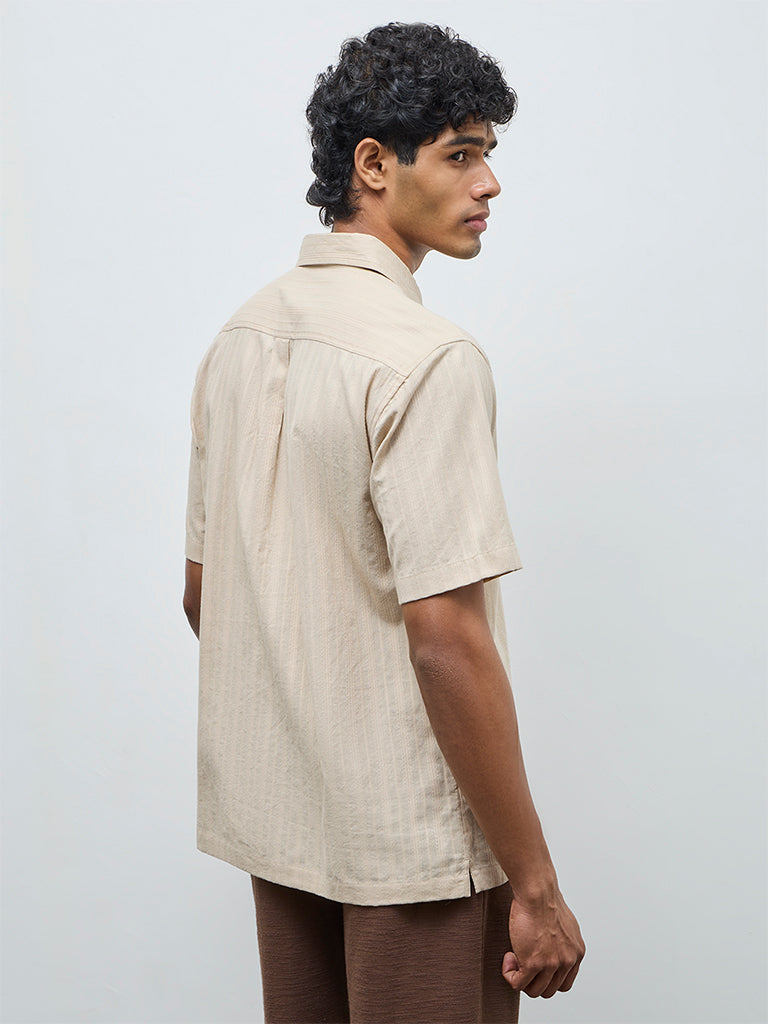 ETA Beige Striped Relaxed-Fit Cotton Shirt