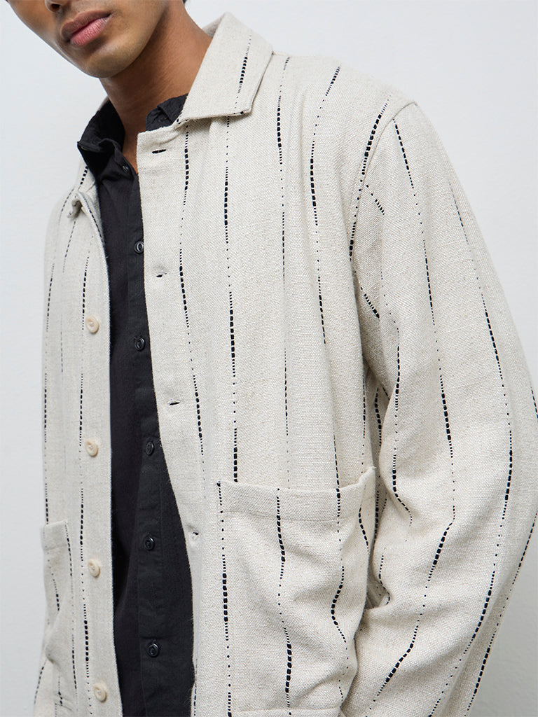 ETA Light Beige Printed Relaxed-Fit Cotton Jacket
