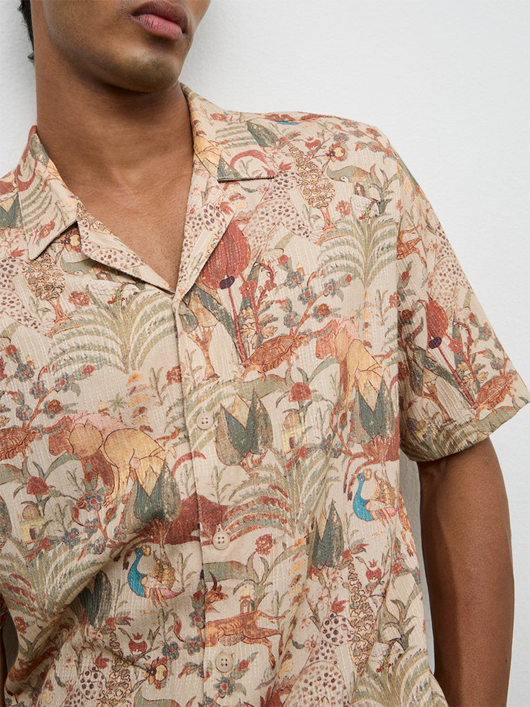 ETA Beige Printed Relaxed Fit Shirt