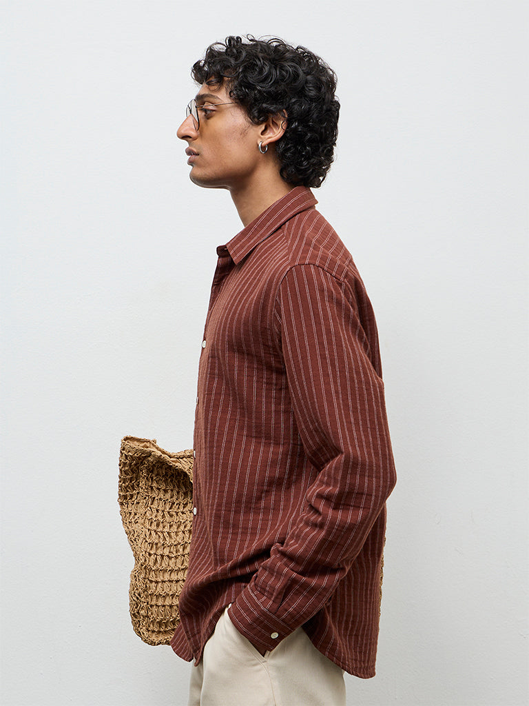 ETA Brown Striped Relaxed-Fit Cotton Shirt