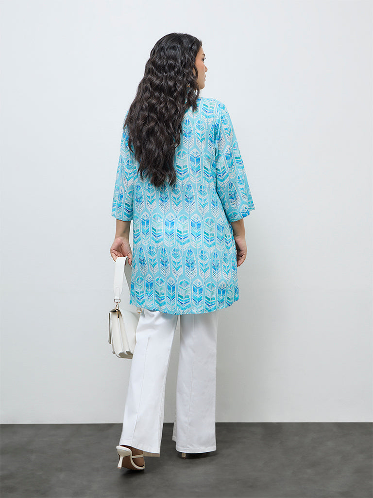 Diza Blue Botanical Printed Tunic