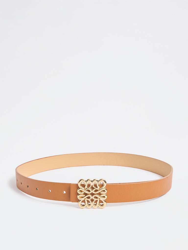 Westside Accessories Tan Patterned Buckle Belt