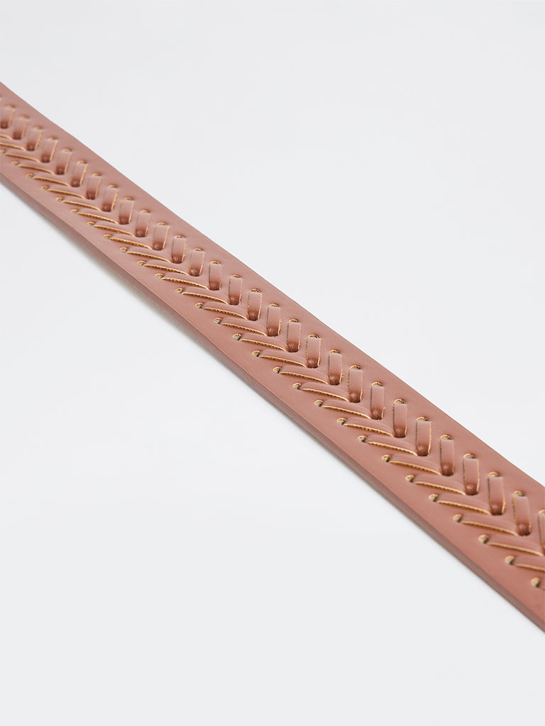 Westside Accessories Brown Woven Design Oval Buckle Belt