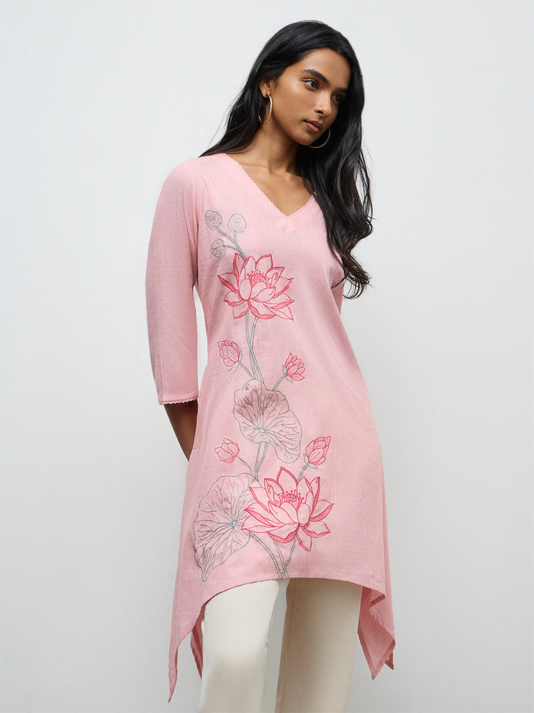 Utsa Pink Floral Cotton Kurta