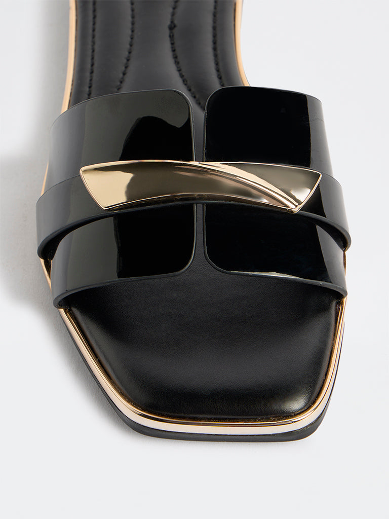 LUNA BLU Black Metallic-Detailed Slides