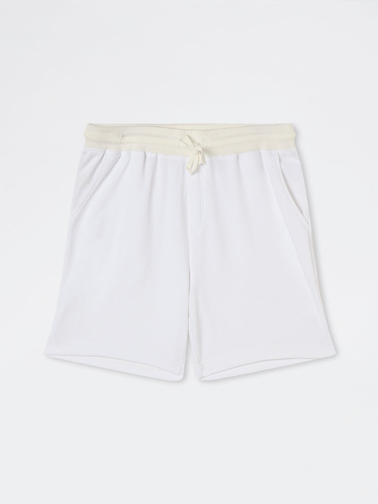 WES Lounge Off-White Waffle-Textured Relaxed-Fit Mid-Rise Cotton-Blend Shorts