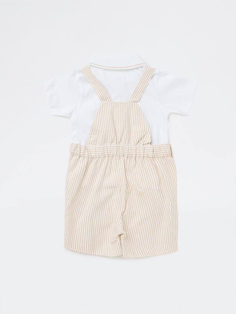 HOP Baby Boys Beige Cotton Dungaree with T-Shirt Set