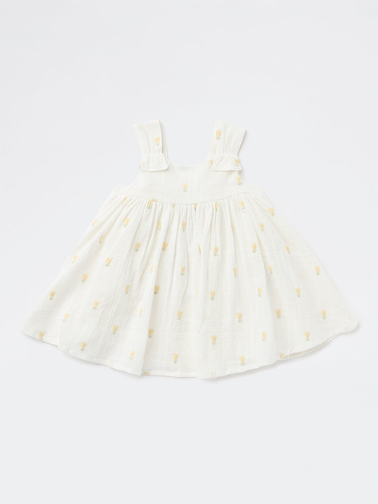 HOP Baby Girls Off-White Fit-and-Flare Cotton Dress