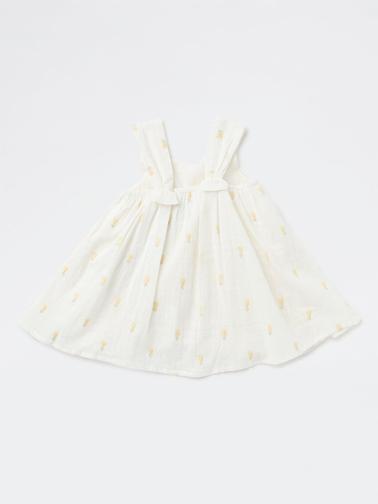 HOP Baby Girls Off-White Fit-and-Flare Cotton Dress