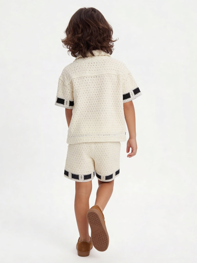 HOP Kids Boys Off-White Cotton T-Shirt and Shorts Set