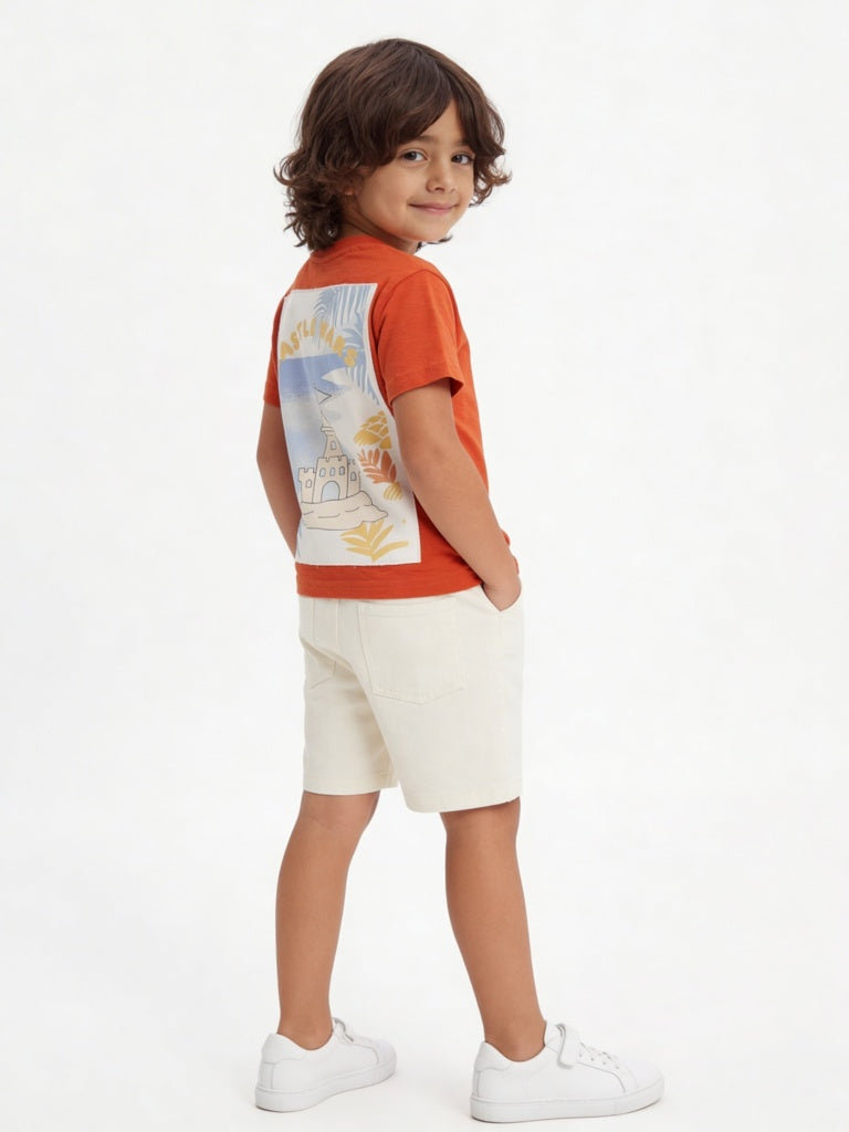 HOP Kids Boys Orange Graphic Design Cotton T-Shirt