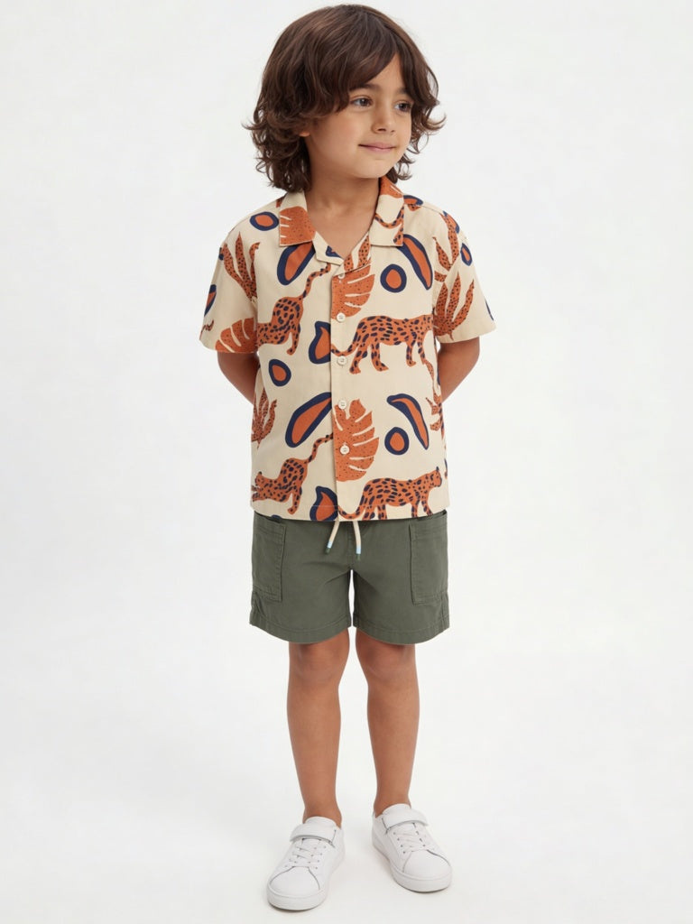 HOP Kids Boys Olive Mid-Rise Denim Shorts