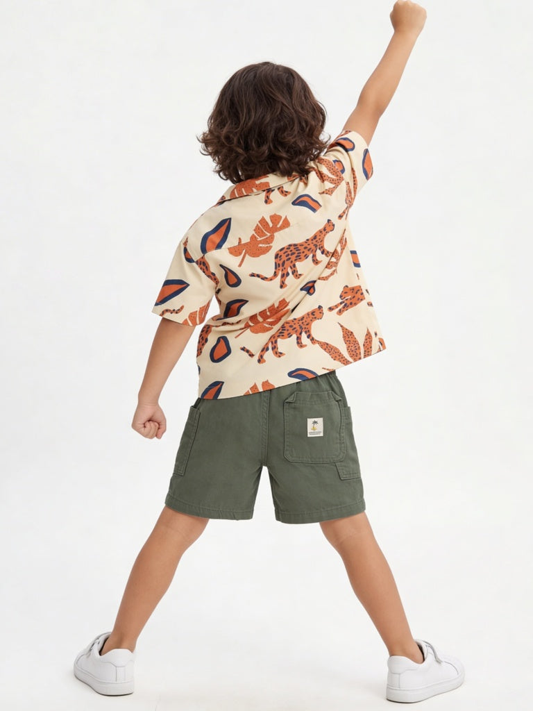 HOP Kids Boys Olive Mid-Rise Denim Shorts