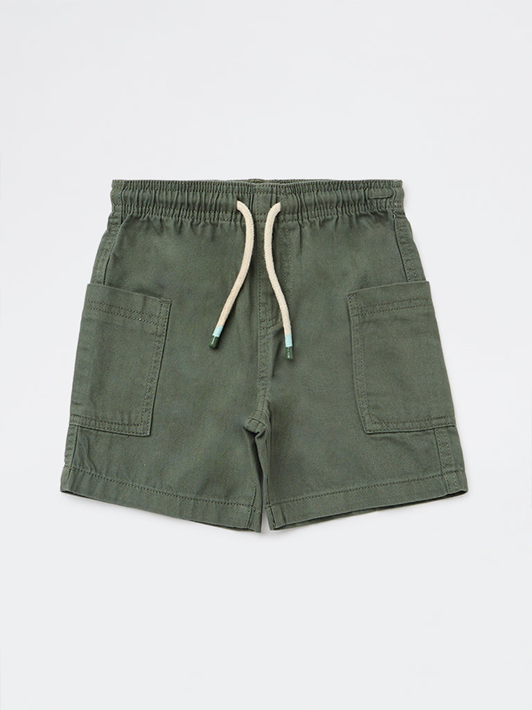 HOP Kids Boys Olive Mid-Rise Denim Shorts