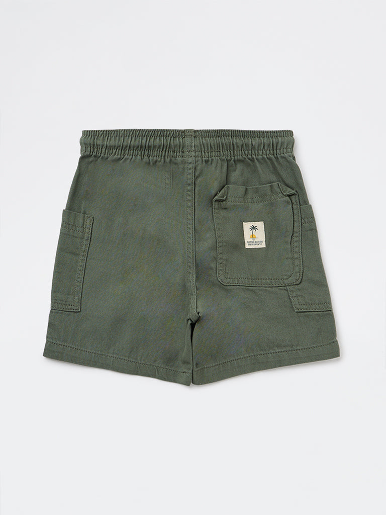 HOP Kids Boys Olive Mid-Rise Denim Shorts